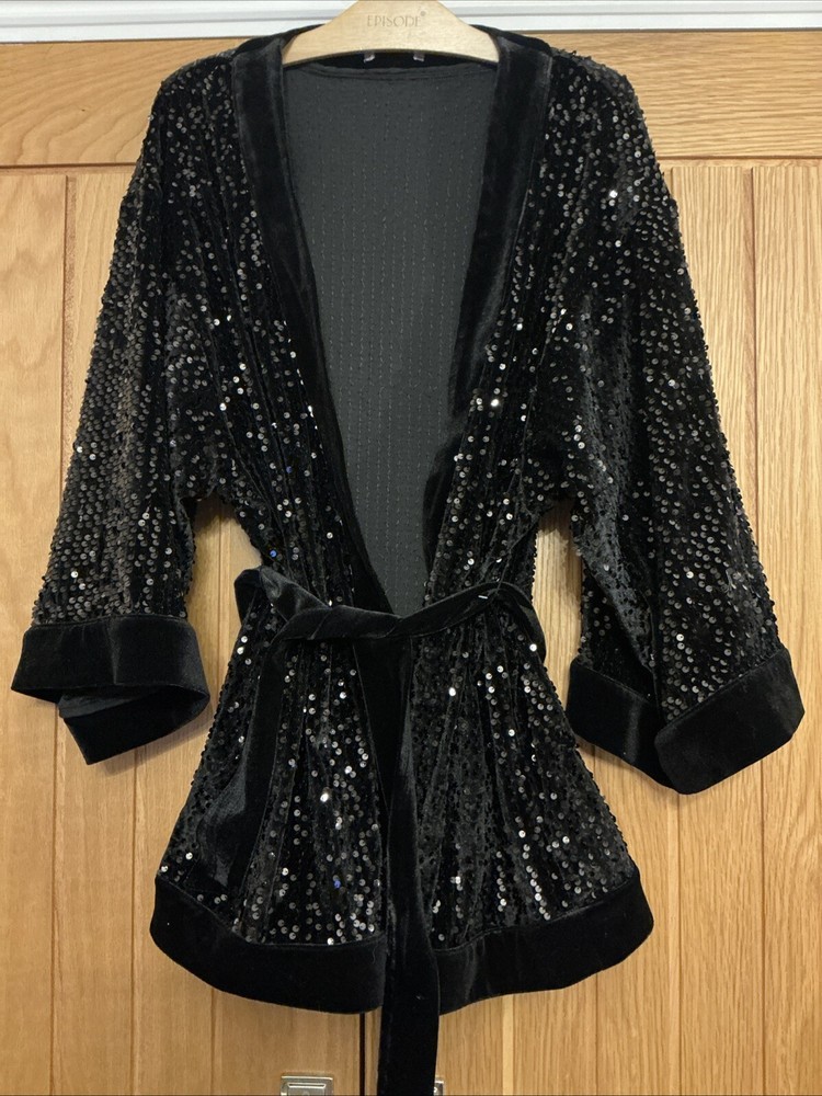 New Look Stunning Long Black Sequin Kimono/ Jacket - Size Medium