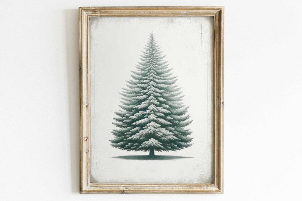 Fir Tree Art Vintage Minimalist Nature Print Christmas Wall Art Rustic Home