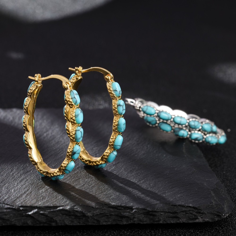 925 Sterling Silver Turquoise Hoop Earrings Handmade Jewellery Gift For Her