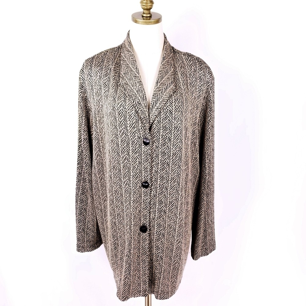 Vikki Vi Womens 2X Long Sleeve Slinky Shirt Brown Black Chevron Print