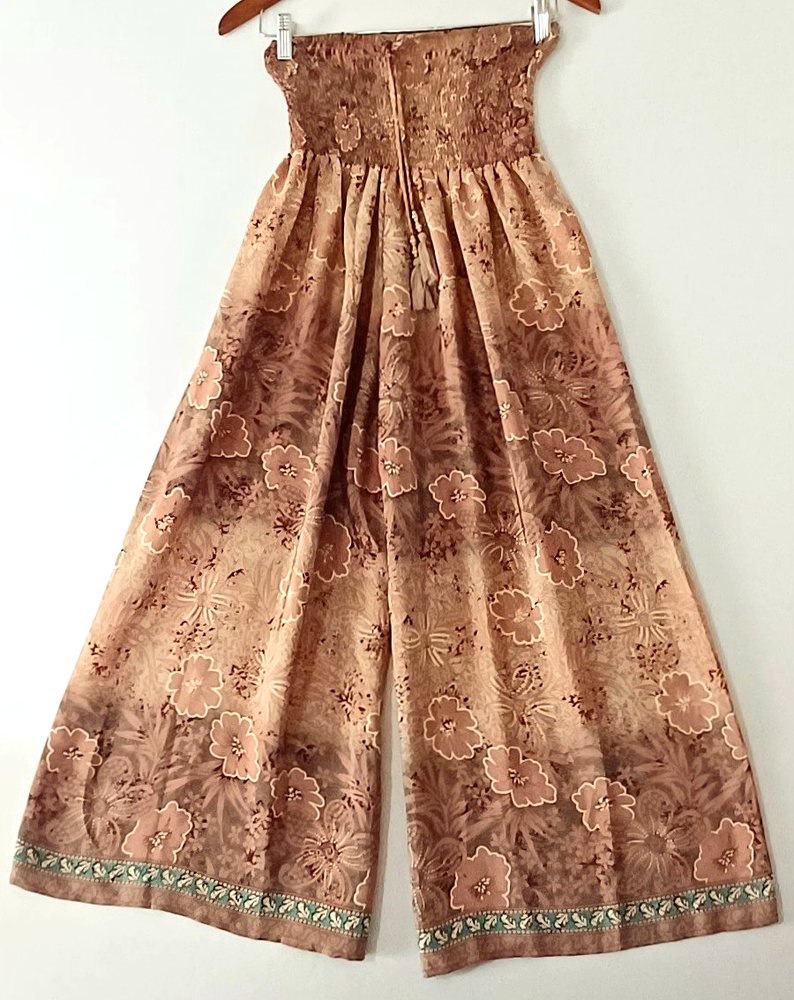 Womens Ethnic Floral Copper Palazzo pants shirred boho hippie festival coachella