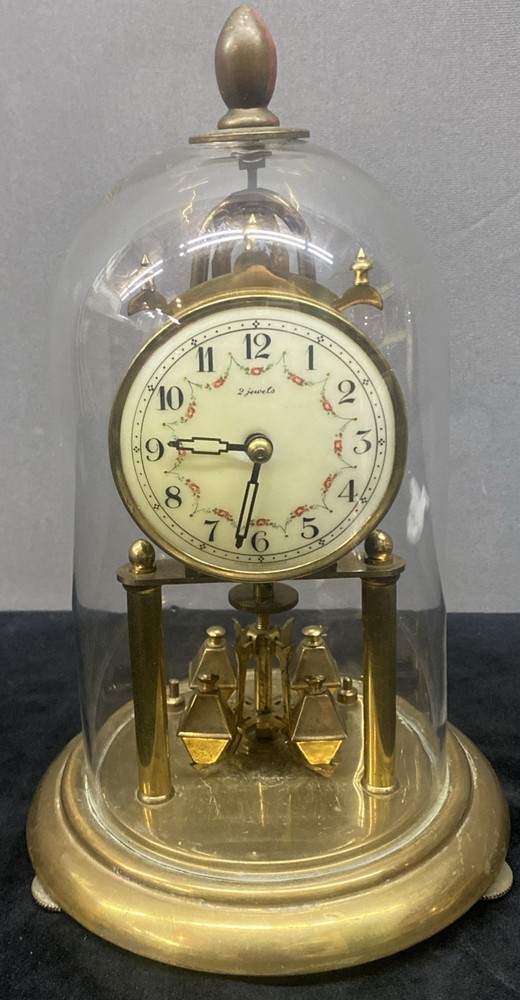 EURAMCA Anniversary Clock  Glass Dome Brass Torsion Pendulum UNTESTED NO KEY