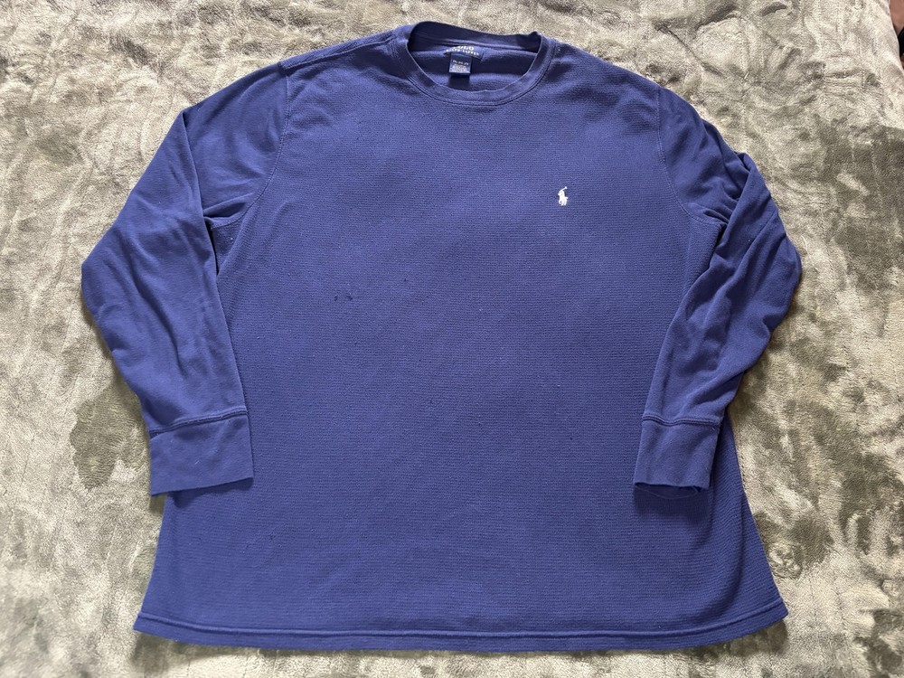 Polo Ralph Lauren Shirt Mens 2XL Blue Waffle Knit Thermal Long Sleeve Crewneck