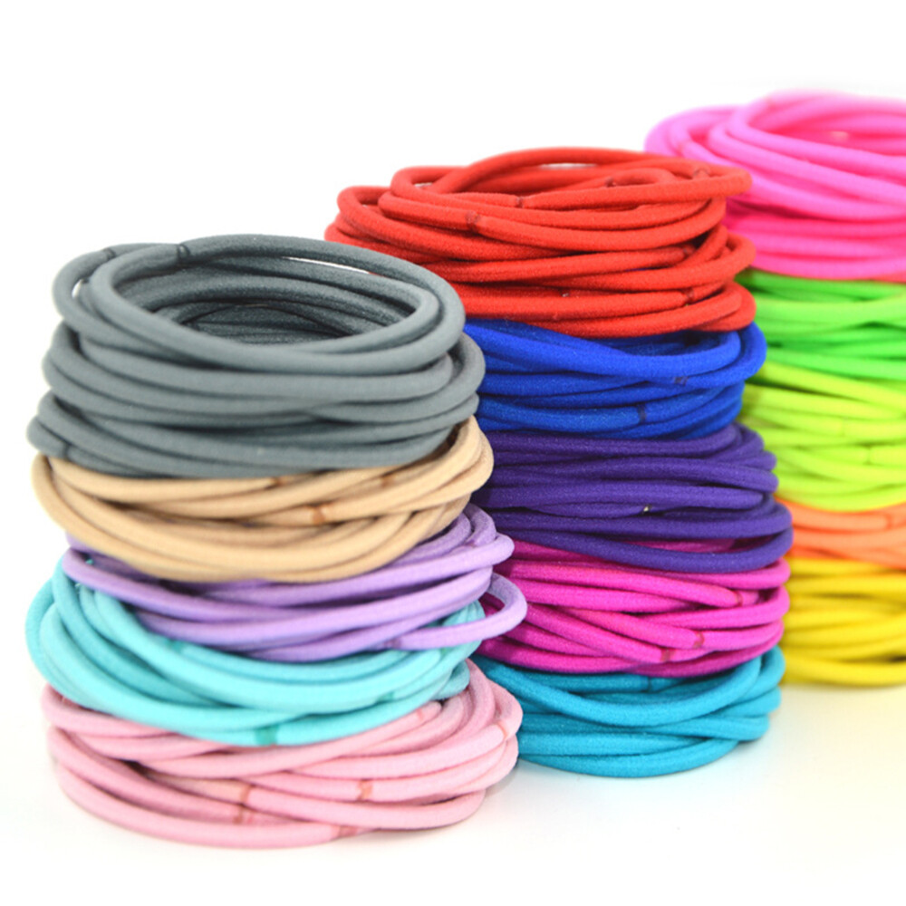50pcs Stretchy Nylon Hair Ties Elastic Ponytail Holders No-Slip Rope Bands