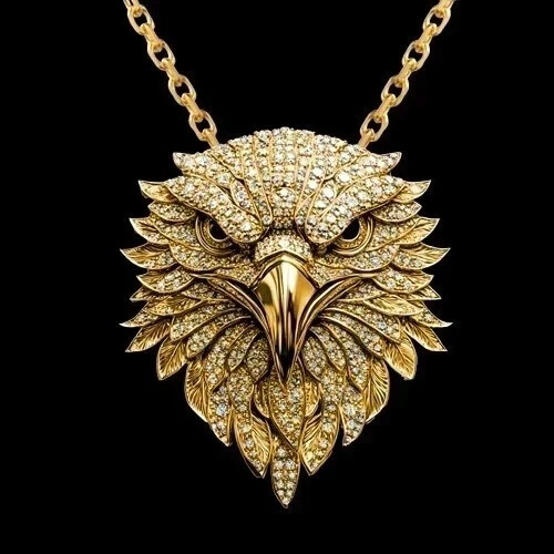 14K Yellow Gold Plated 3.00Ct Round Lab-Created Diamond Eagle Head Charm Pendant