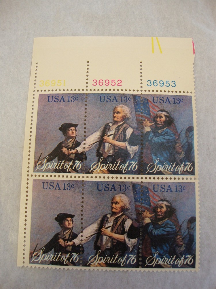 Vintage MHN 13c Spirit of 76 Plate Block US Postage Stamp