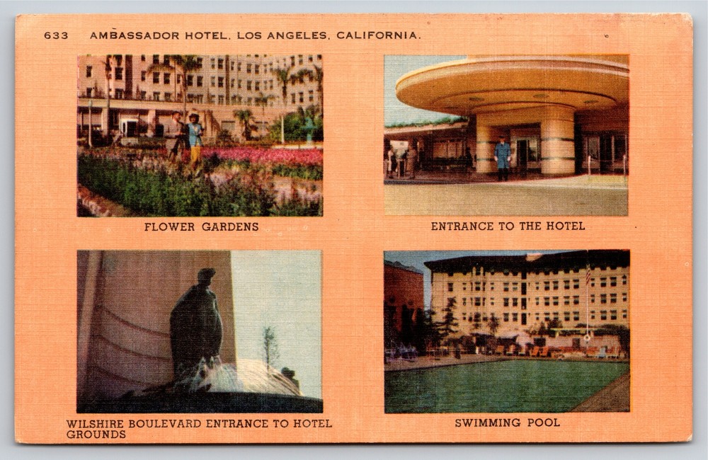 Los Angeles California~Ambassador Hotel~Flower Gardens~Vintage Linen Postcard