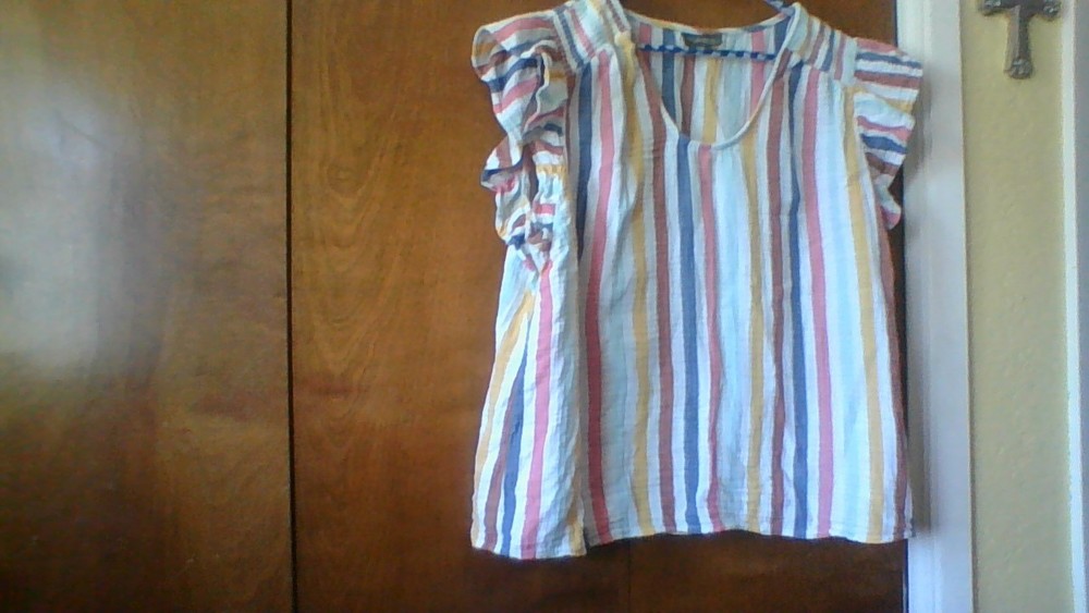 Style & Co Multi-Color Stripe Short Ruffle Slv Top Sz XL All Cotton Summer *Flaw
