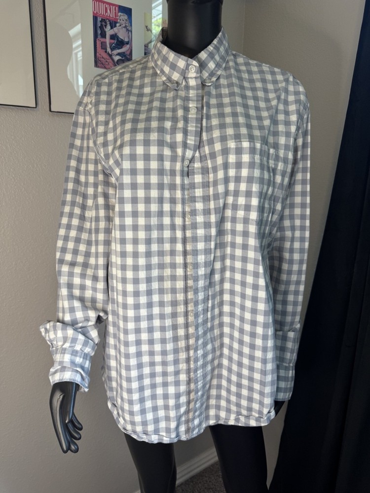 J. Crew Men's Blue & White Checkered Button Up Long Sleeve Shirt Size XL Classic