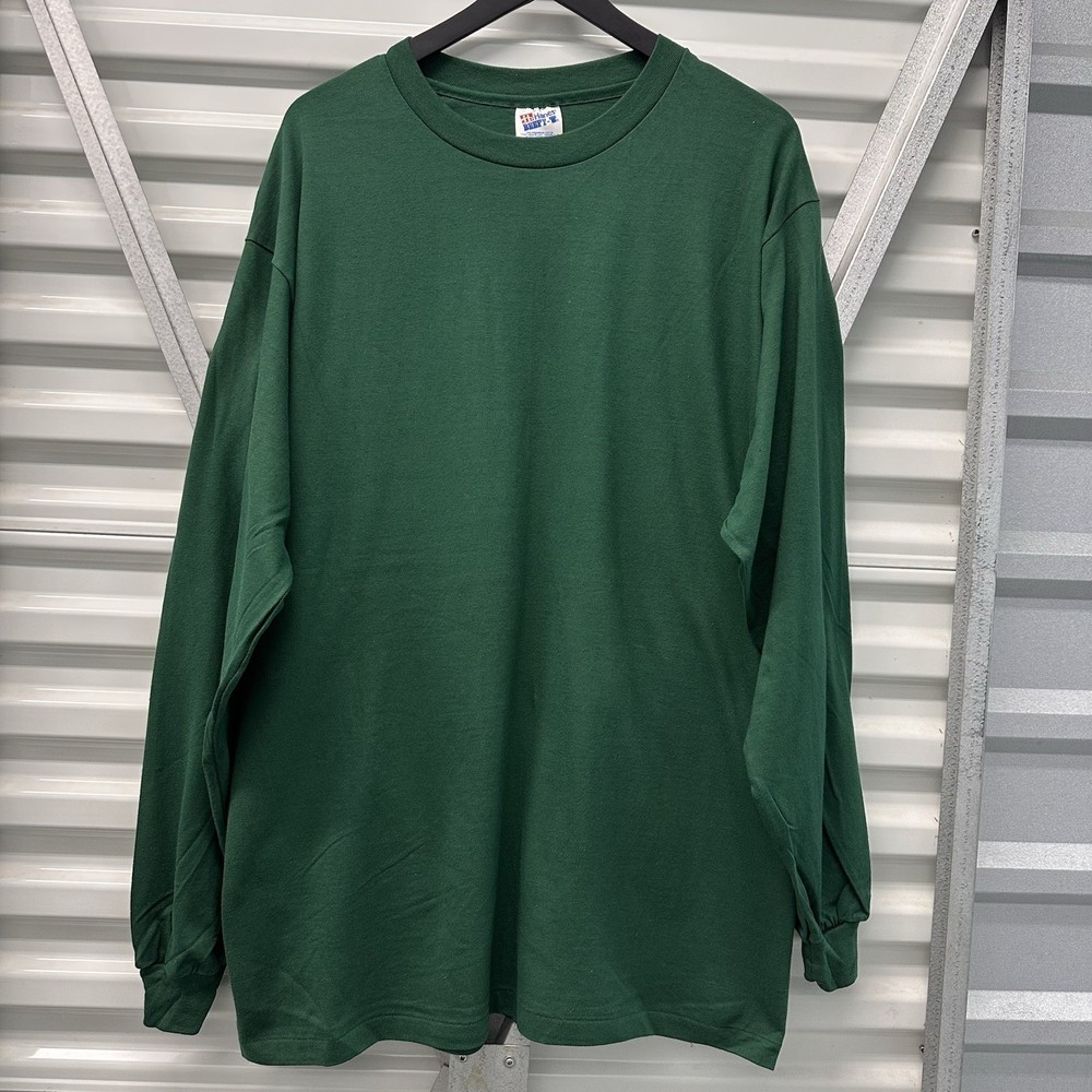 Vintage Hanes Beefy-T Blank Long Sleeve T Shirt Solid Forest Green Men’s XL 90s