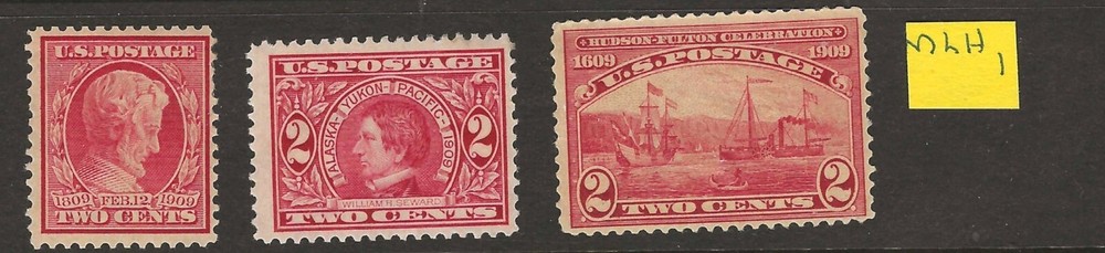 US Scott #367 370 372 MLH F/VF set of perf 1909 Commemoratives! 1