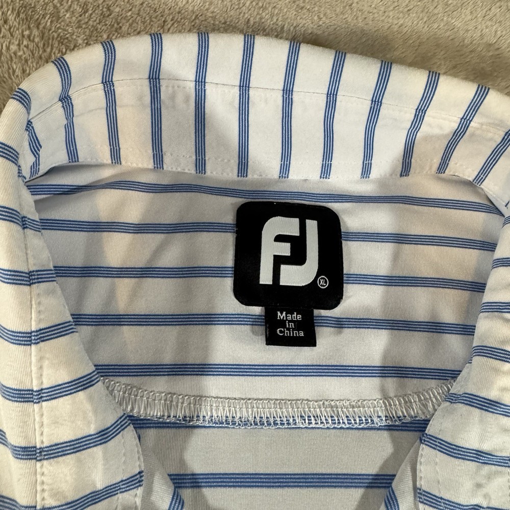 FootJoy Golf Polo Shirt Mens XL White Blue Stripe Stretch Performance