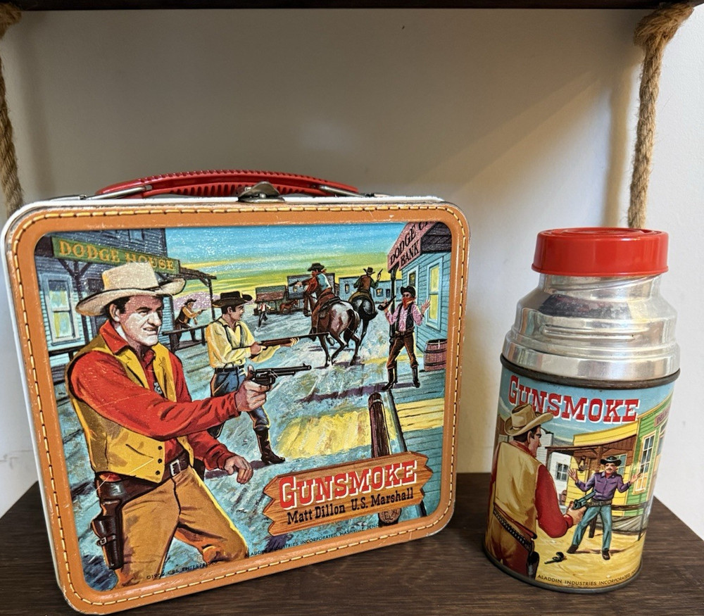 Gunsmoke Matt Dillon U.S. Marshal Metal Lunchbox & Thermos 1959