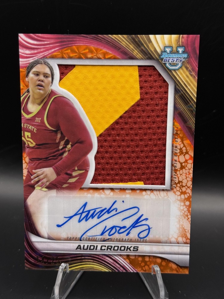 2024-25 Bowman's Best U #PJRA-AC Audi Crooks Relic Auto Orange Geometric #/25