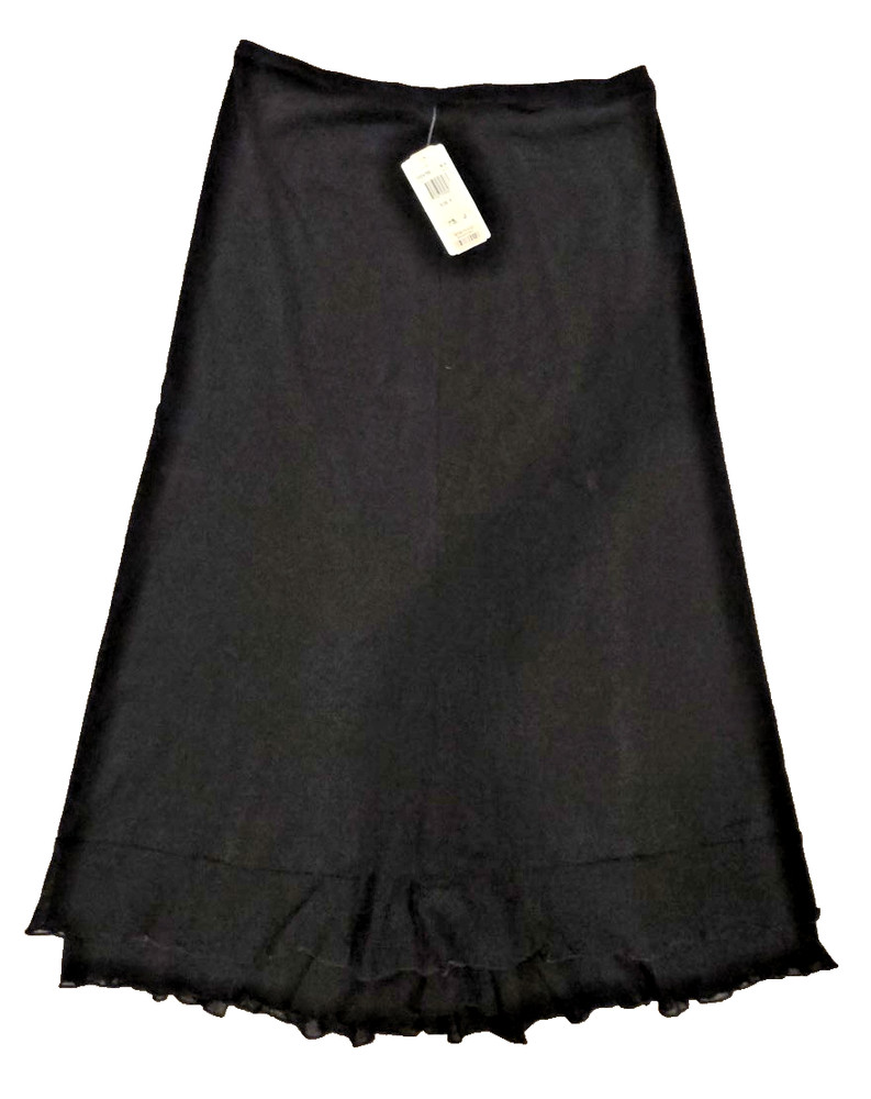 VTG Notations Black Midi Skirt Ruffle Hem XL Witchy Whimsigoth Fairy Grunge