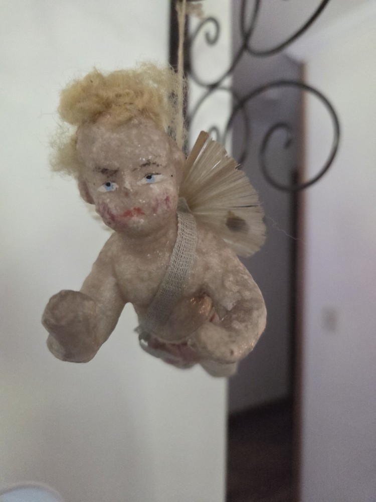 Stunning Vtg Germany Wax Angel w/Spun Glass Wings 6