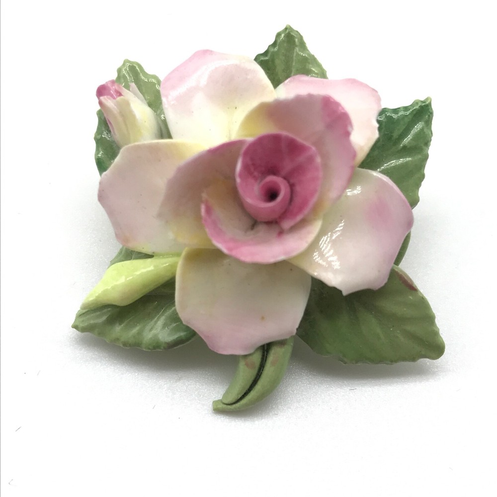 Vintage Staffordshire England Porcelain Pink Flower Brooch Pin