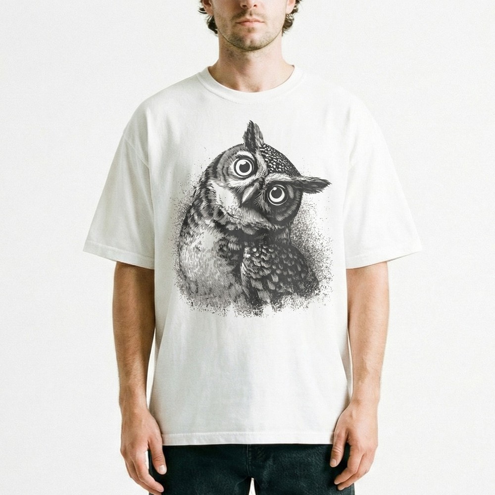 Vintage Owl Sketch Hand Drawn Bird Portrait T-Shirt Nature Wildlife Art Tee