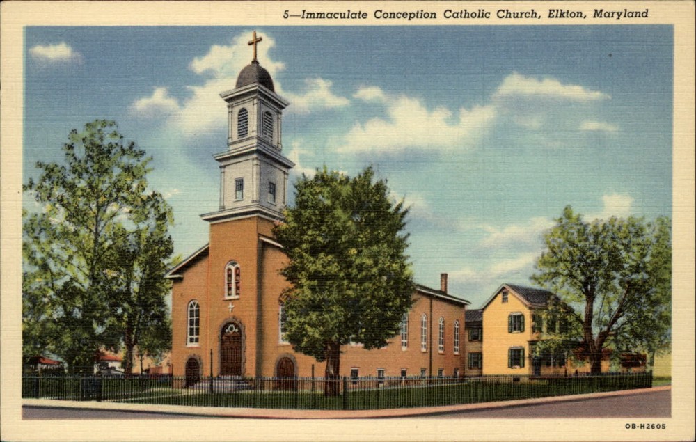 Immaculate Conception Catholic Church Elkton Maryland ~ 1930s linen postcard