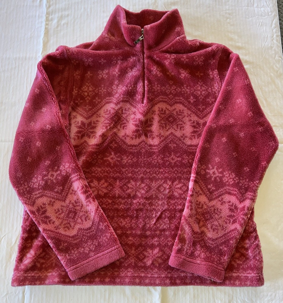 Talbots Fleece Mock Neck Sweater Womens S Pink Fair Isle Quarter Zip Pullover