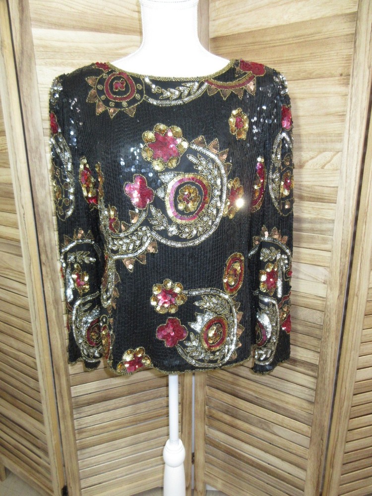 Laurence Kazar Long Sleeve Sequin Top AS IS