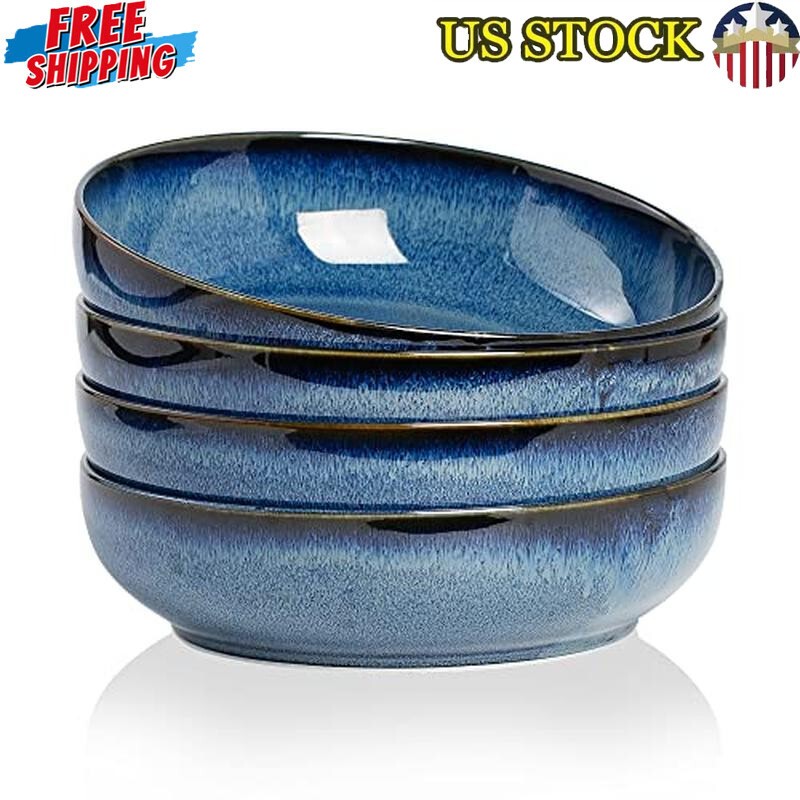 Set of 4 Large 30oz Ceramic Bowls Microwave Safe Easy Cleaning Kitchen New
