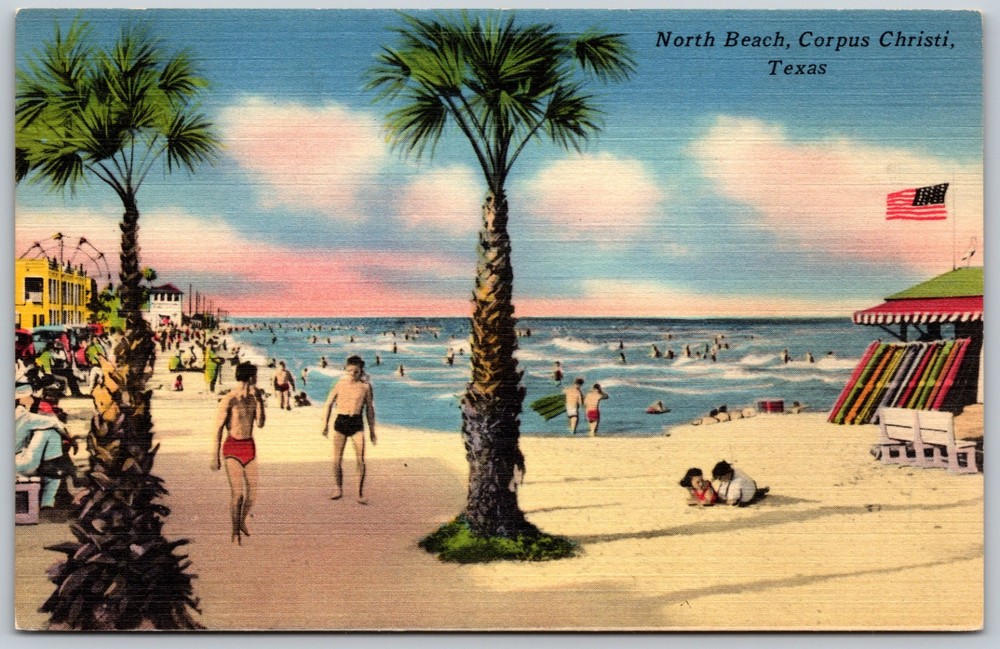 North Beach Corpus Christi Texas Beach Scene VINTAGE Postcard 9717