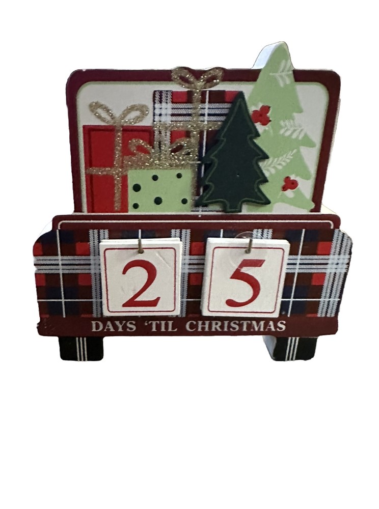 Wooden Christmas Farm Truck Countdown Calendar Tabletop Decor New 3-D 5x6