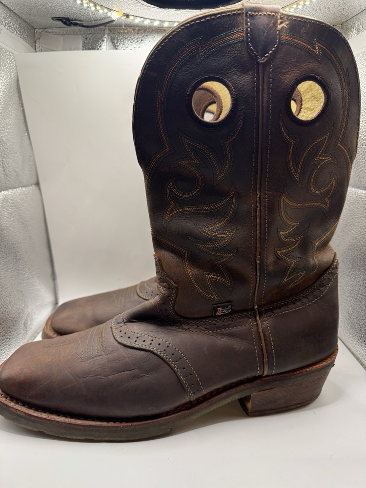Justin Mens Western Cowboy Boots Size 12 Brown Leather Rodeo Work Ranch