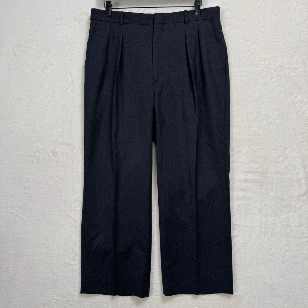 L.L. Bean Pants Mens 34 Gray Wool Pleated Straight Leg Vintage Made in USA