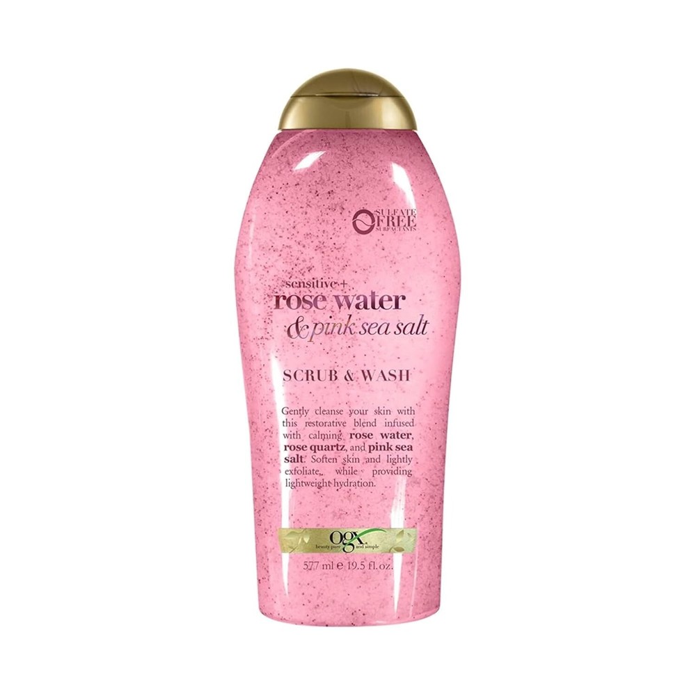 OGX Sensitive + Pink Sea Salt & Rosewater Sulfate-Free Soothing Body Scrub 19.5