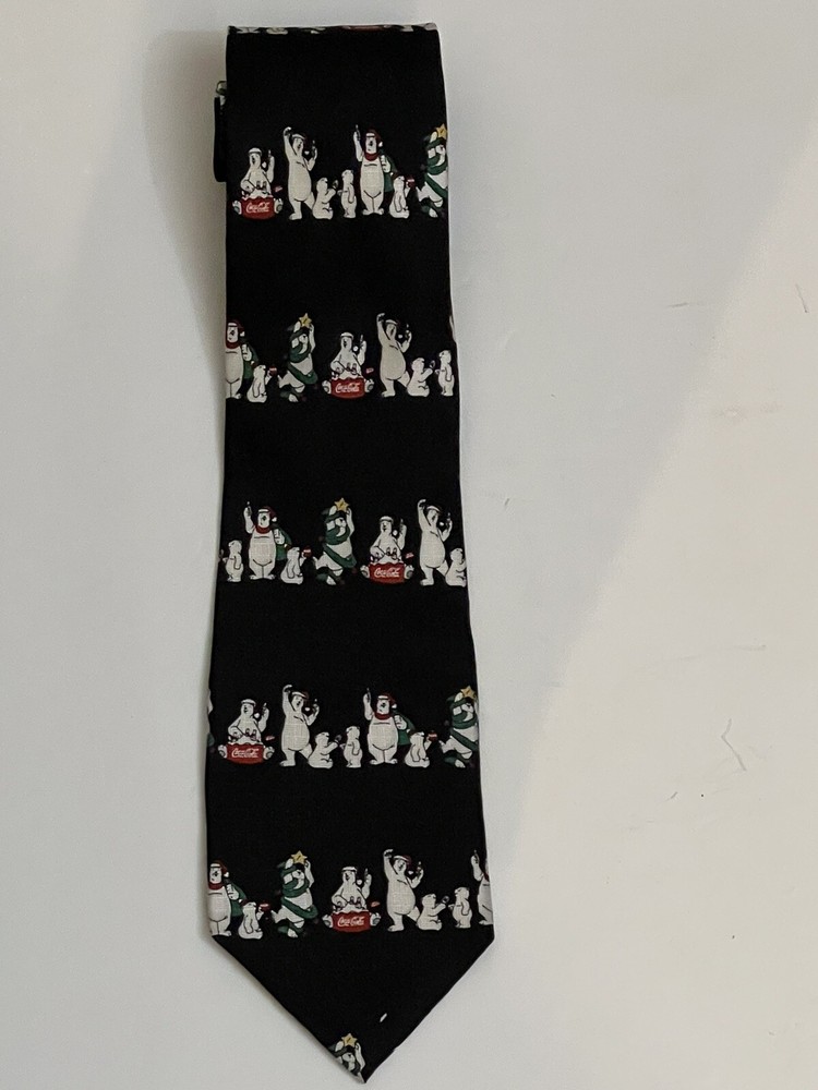 Coca Cola Polar Bear Collectible Mens Neck Tie Red Black White Holiday Christmas