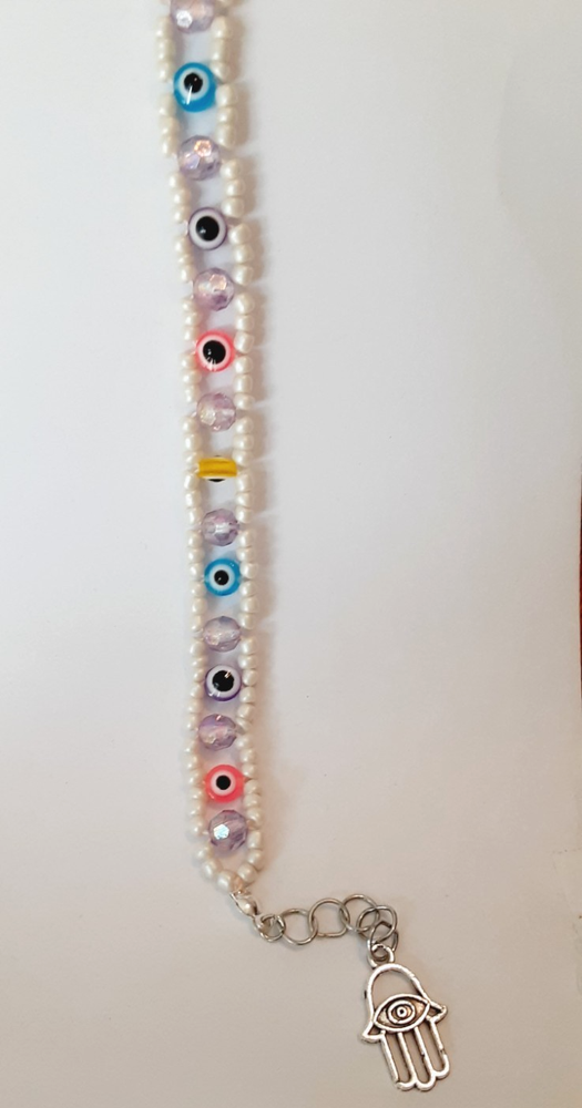 CUTE MULTICOLOR EVIL EYE BRACELET ACCENTED WITH GLASS SEED BEADS