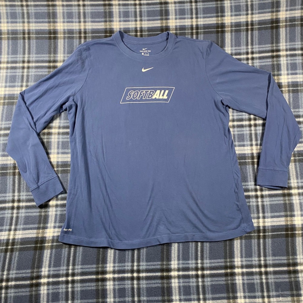 Nike Dri-FIT Softball Long Sleeve Shirt Blue Graphic Tee Womens XL BV2008-4PR