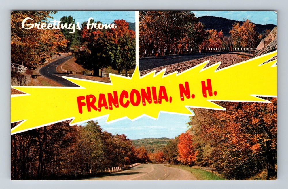 Franconia NH-New Hampshire Banner Greetings Autumn Foliage Vintage Postcard