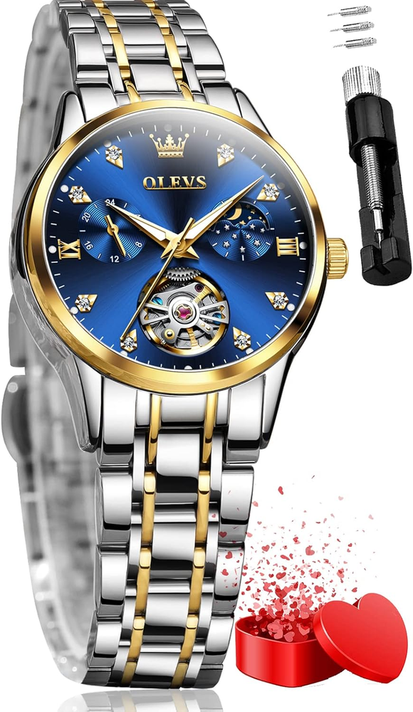 Automatic Watches for Womens Luxury Gold and Silver Stainless Steel Thin Wrist W
