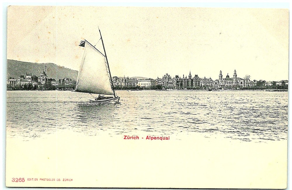S04-1212, Zurich, Alpenquai , Antique Postcard