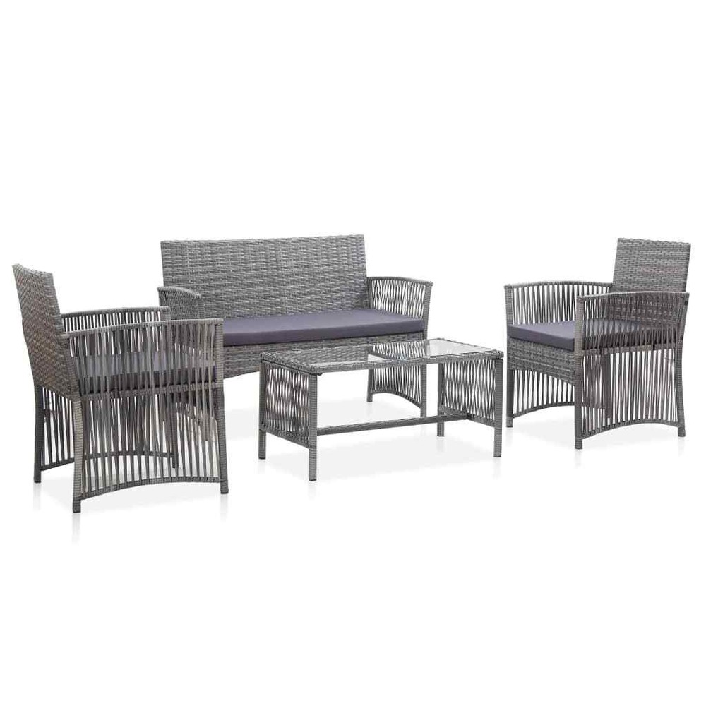 NNEVL 4 Piece Garden Lounge Set with Cushion Poly Rattan Anthracite
