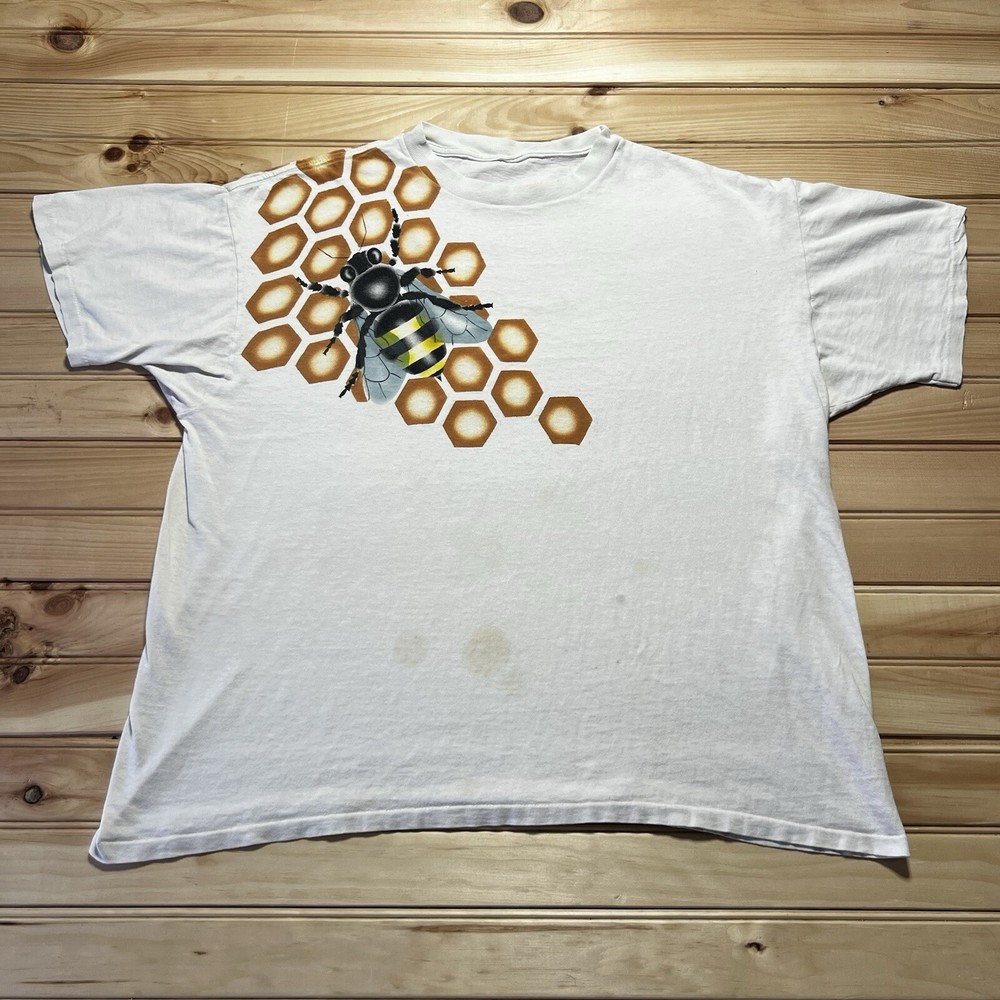 Vintage 80s 90s Bee Honeycomb Geometric AOP Over The Shoulder Shirt Size XL