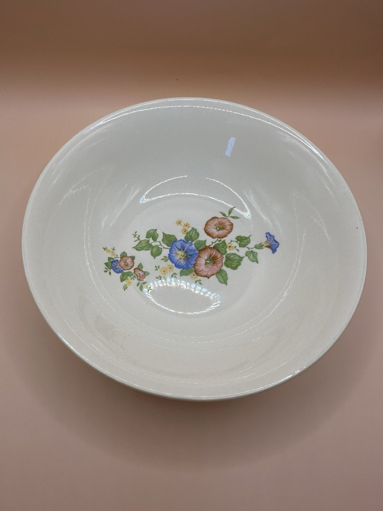 Vintage White 7.5 Inch Ceramic Morning Glory Cereal Salad Bowl