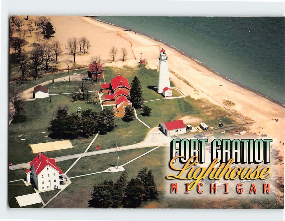 Postcard Aerial View Of Fort Gratiot Lighthouse Port Huron Michigan