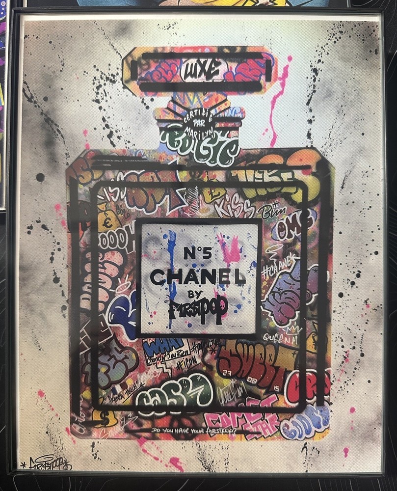 Graffiti Abstract Wall Art Canvas Art Chanel Money Home/Office Glass Framed-image