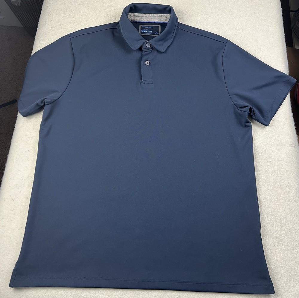 TWILLORY Men’s Athleisure Polo Shirt Navy Blue Short Sleeve Stretch Golf Size XL