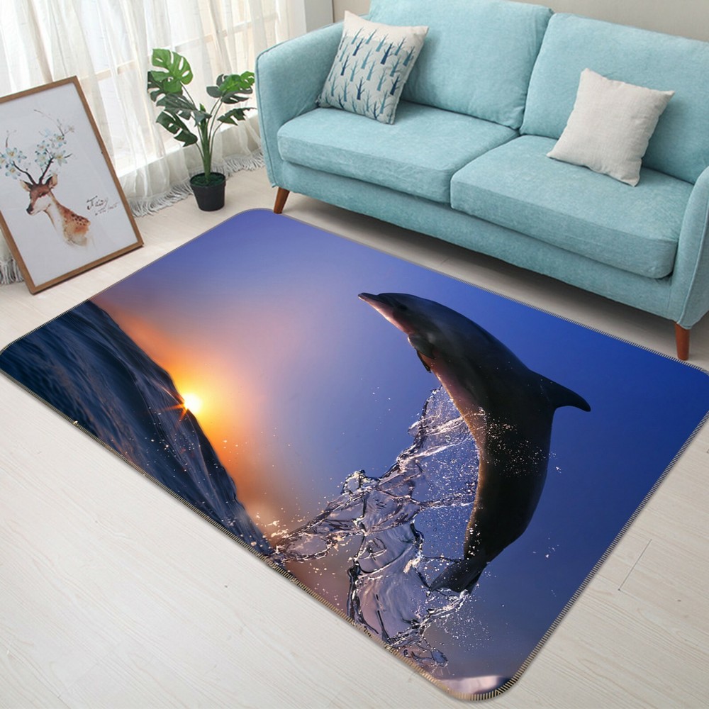 3D Jumping Dolphin O3117 Animal Non Slip Rug Mat Elegant Photo Carpet Fay
