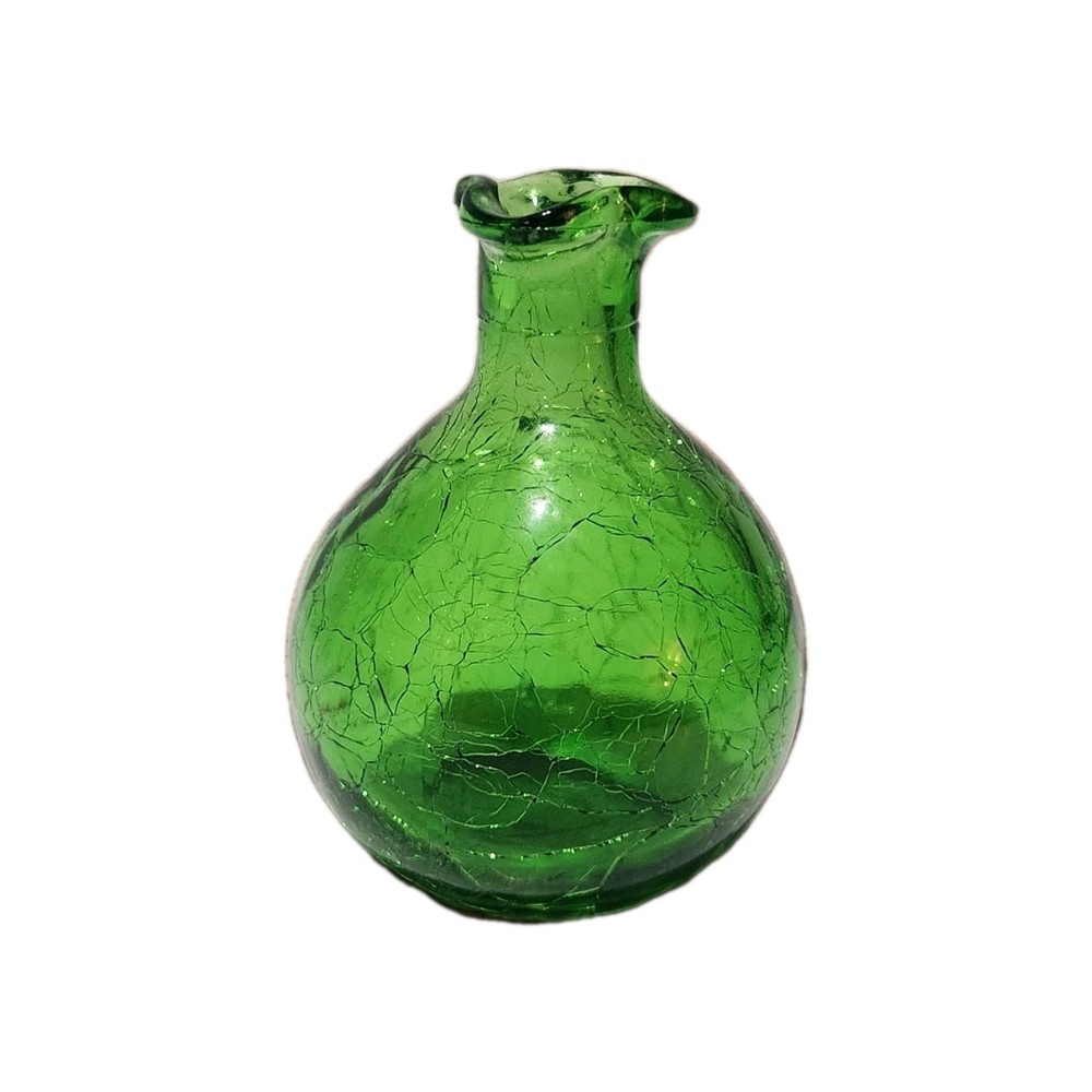 Green Crackle Glass Vase 4 Inches Tall 3 Inches Wide