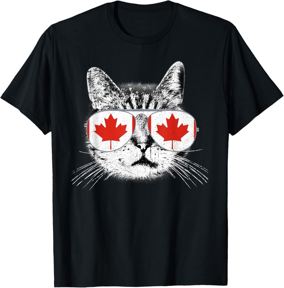 Canada Flag Canadian Cat Sunglasses Funny Cute Lover Unisex T-Shirt