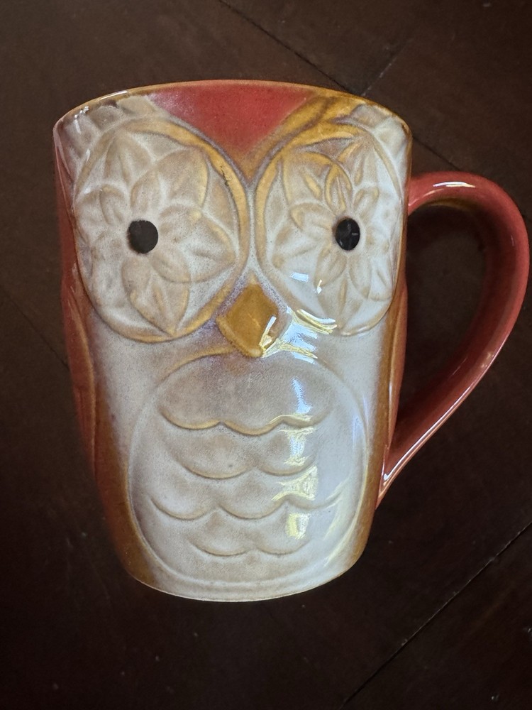 Gibson Home Autumn Owl Coffee Mug / Tea Cup Orange Ceramic Glazed