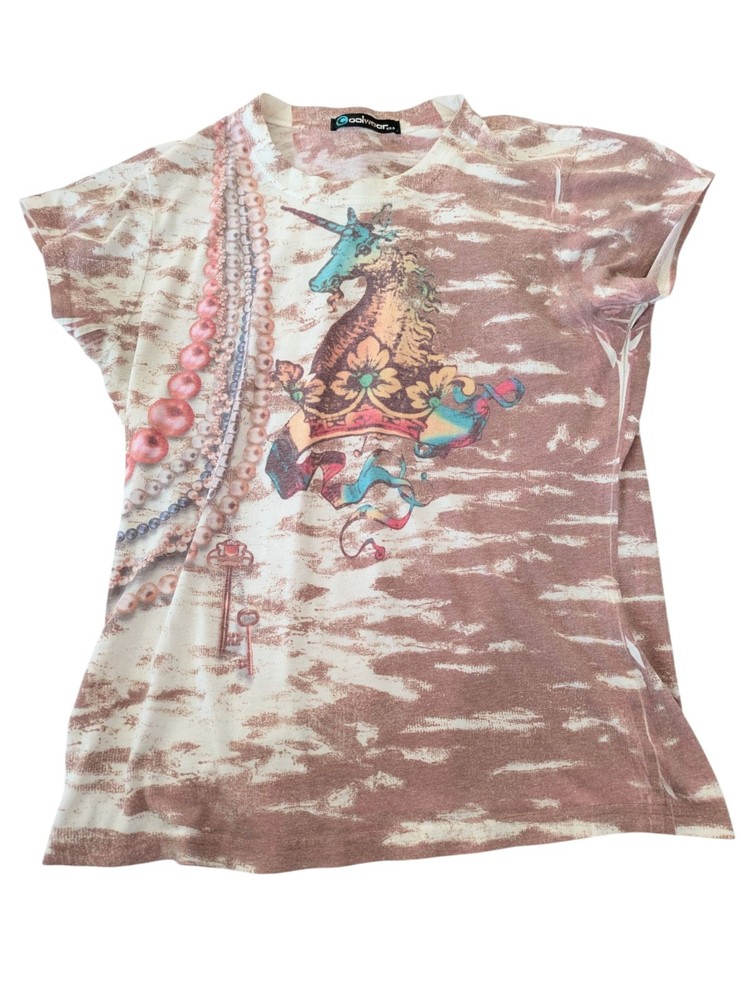 y2k Multicolored 90s Unicorn Graphic Print T Shirt Fairy Top Size S Coolwear USA