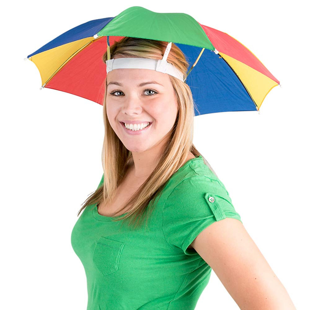 Umbrella Hat Pack of 2 - 20 Inch Hands-Free Colorful Rain Party Hats