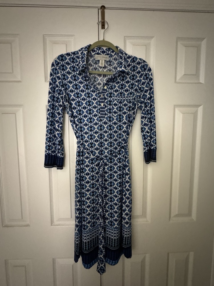 Donna Morgan 3/4 Blue/Black Geometric  Dress Size 8